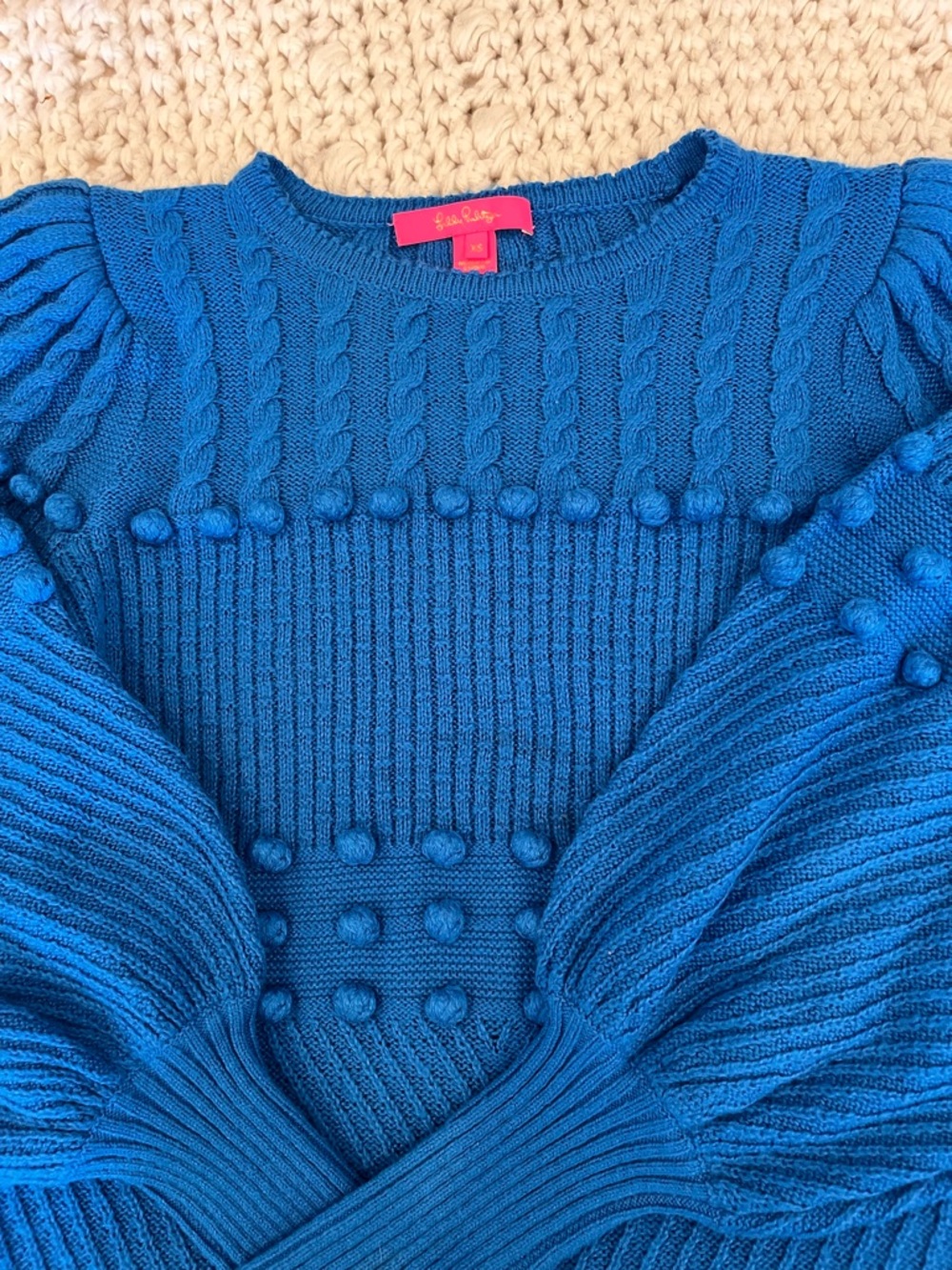 Lilly Pulitzer Blue Pom-Pom Cable Knit Sweater - Picture 3 of 8